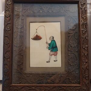 19th Century Chinese Rice Paper Framed Art with Intricate Design 2 Painting Incl